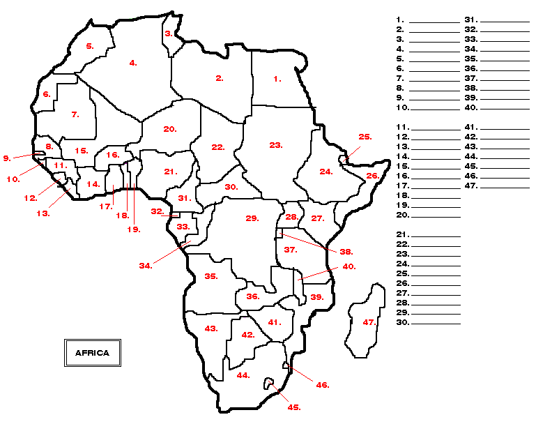 Africa Countries Printables Map Quiz Game