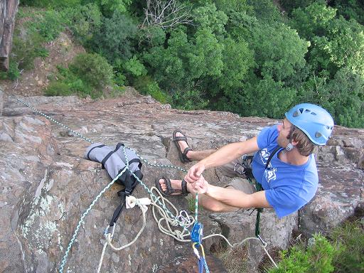 Pete getting his top belay on